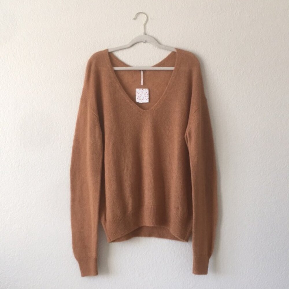 Free People Gossamer Vneck Sweater Terracotta Large Boho Oversized
